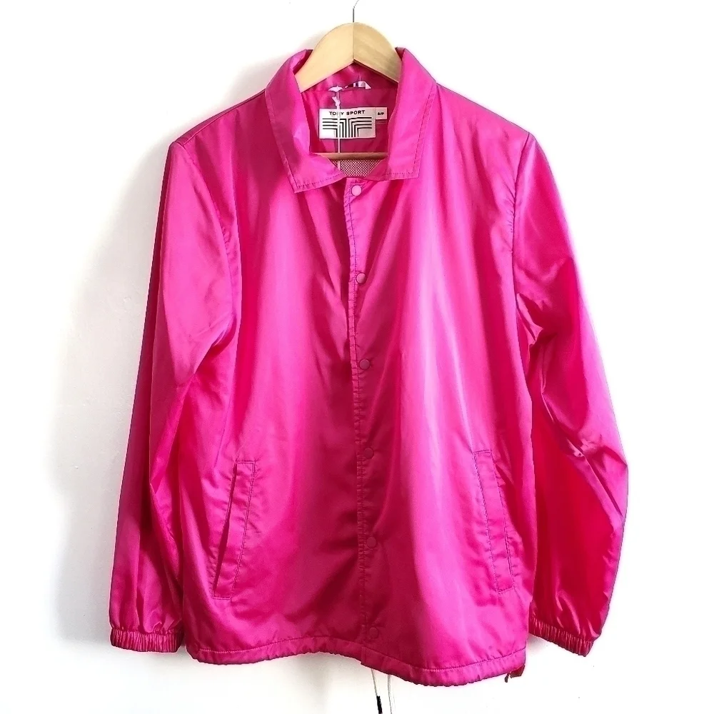 New Tory Burch Sport Performance Satin Barbiecore Pink Warm-Up Jacket NWT Small